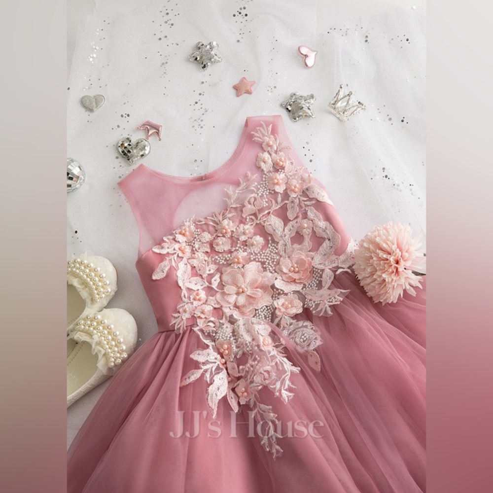 Princess Scoop Tea-Length Tulle Flower Girl Dress